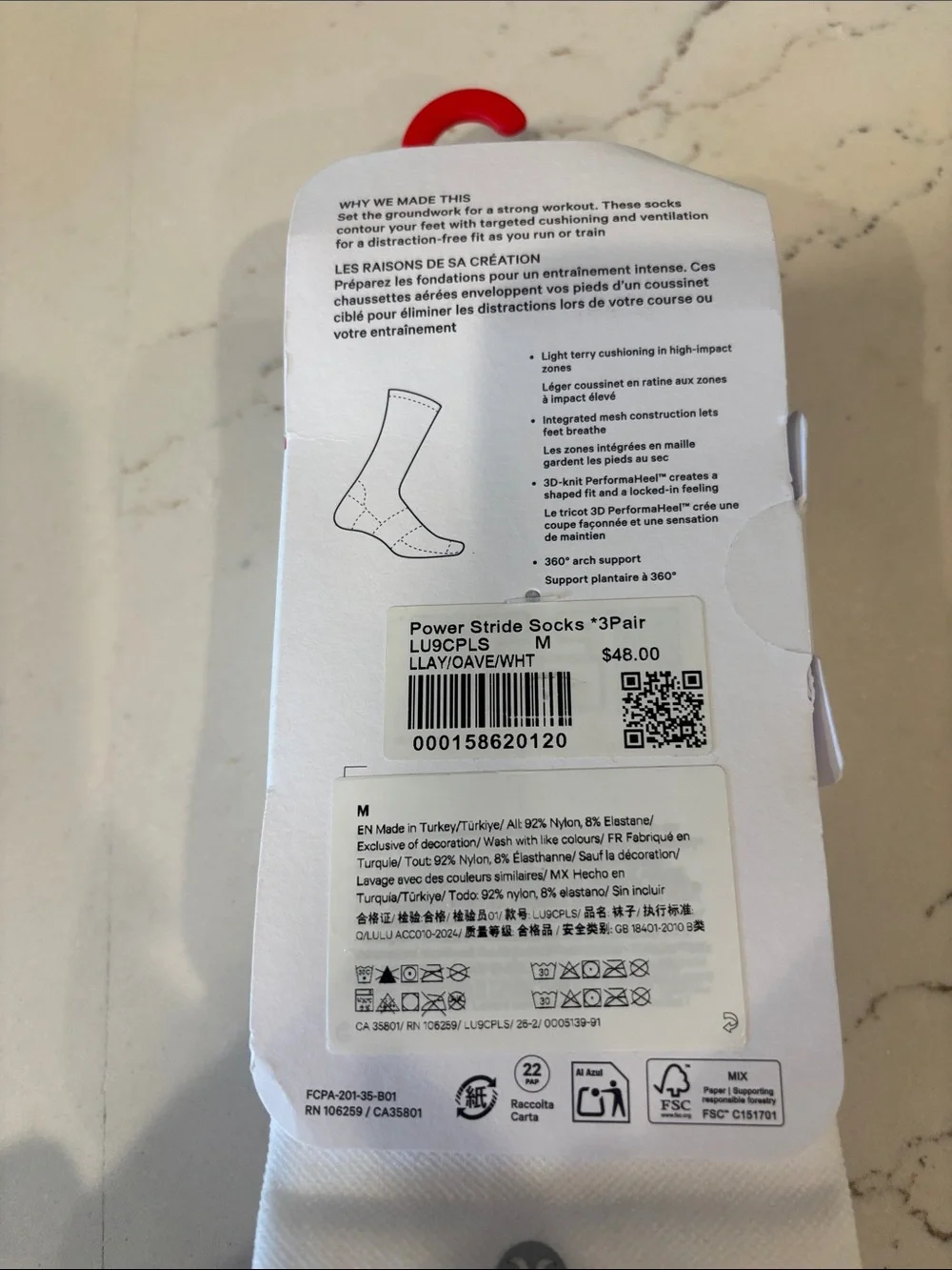 lululemon 3-pack Power Stride Crew Socks in Lilac, Ocean Wave & White Medium NWT